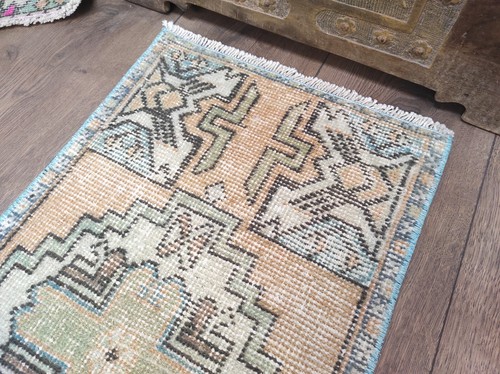 Alfombra de lana, alfombra hecha a mano, alfombra turca, alfombra de puerta delantera, alfombra de área pequeña, 1,4 x 2,8 pies - Imagen 7 de 10