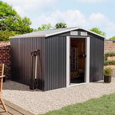 8X6FT Anthracite Metal Garden Shed Outdoor Tools Bike Storage House w/ Free Base