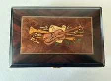 Violin Reuge Romance Burl Marquetry Wood Swiss Music Jewelry Box Sorrento Italy