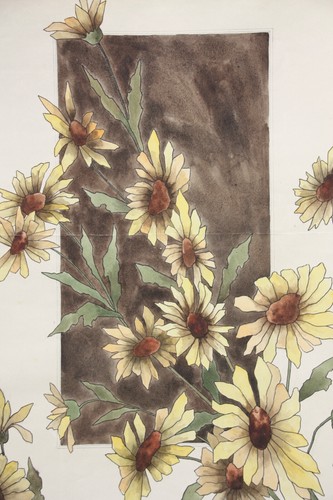 Sonnenblumen (Helianthus grosseratus) über einem braunen Feld, Aquarell, um 1900 - Bild 6 von 13
