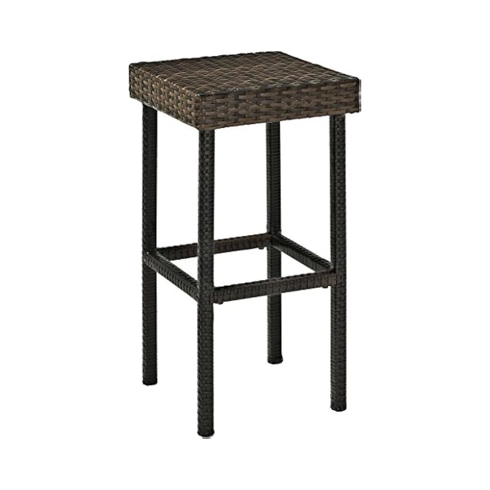 Taburetes de bar de mimbre para exteriores, resistentes a la intemperie, asientos de patio, resina marrón Foto 4 de 4