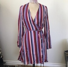 NWT REFORMATION Gjelina Wrap Style Mini Dress In Luisa Stripe Size Medium $248