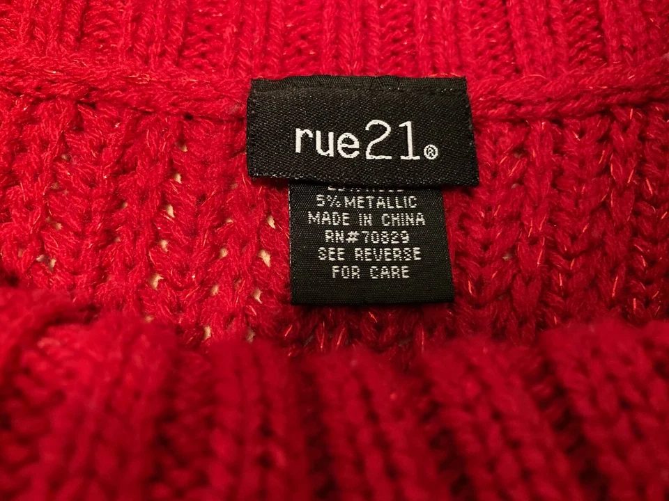 Vestido Suéter Rue 21 Rojo Tejido Metálico Para Mujer M Capucha Escote Mangas Cortas Foto 2 de 4