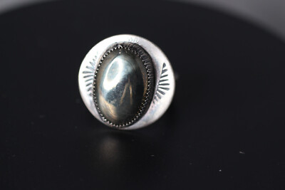 Pyrite Cabochon Gemstone .925 Sterling Silver Bezel ring 10.5 Fools Gold natural