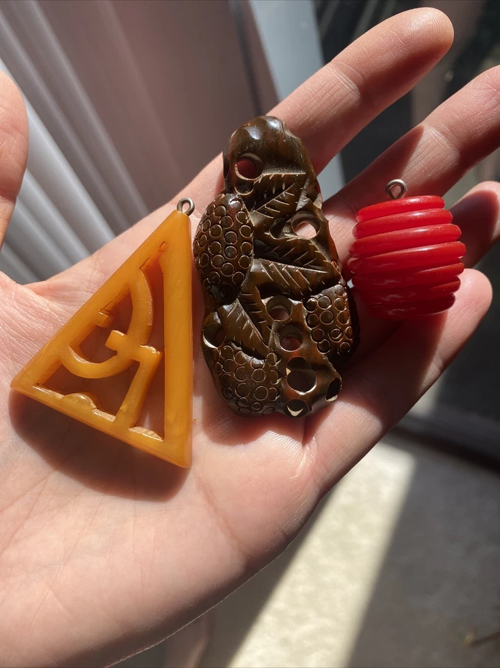 ❤️⭐️ FUN VARIETY Vintage BAKELITE Cab Earring Jewelry Tested Pendant Necklace - Image 4 of 4
