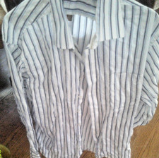 Michael Kors Mens 17.5 34/35 XL Blue white stripe Cotton Button Up Dress Shirt