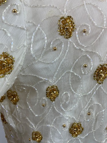 Mark & John Vintage White & Gold Sequined Beaded Jacket With Floral Design Sz XL - Picture 8 of 12