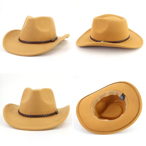 Men's Women's Classic Western Cowboy Cowgirl Belt Fedora Hat Outdoor Wide Brim - Bild 2 von 18