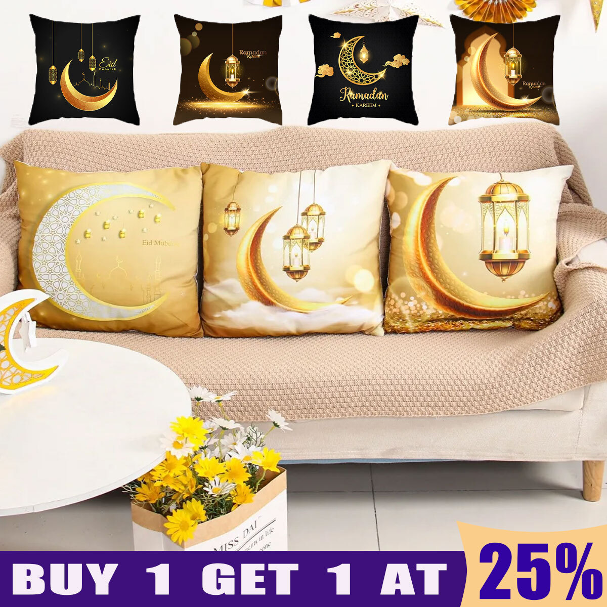 Ramadan Cushion Cover Eid Mubarak Sofa Throw Pillow Cover Pillowcase