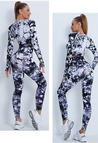 Seamless Workout Outfits Women 2 Piece Long Crop Top Tummy Control Leggings Sets - Picture 19 of 47