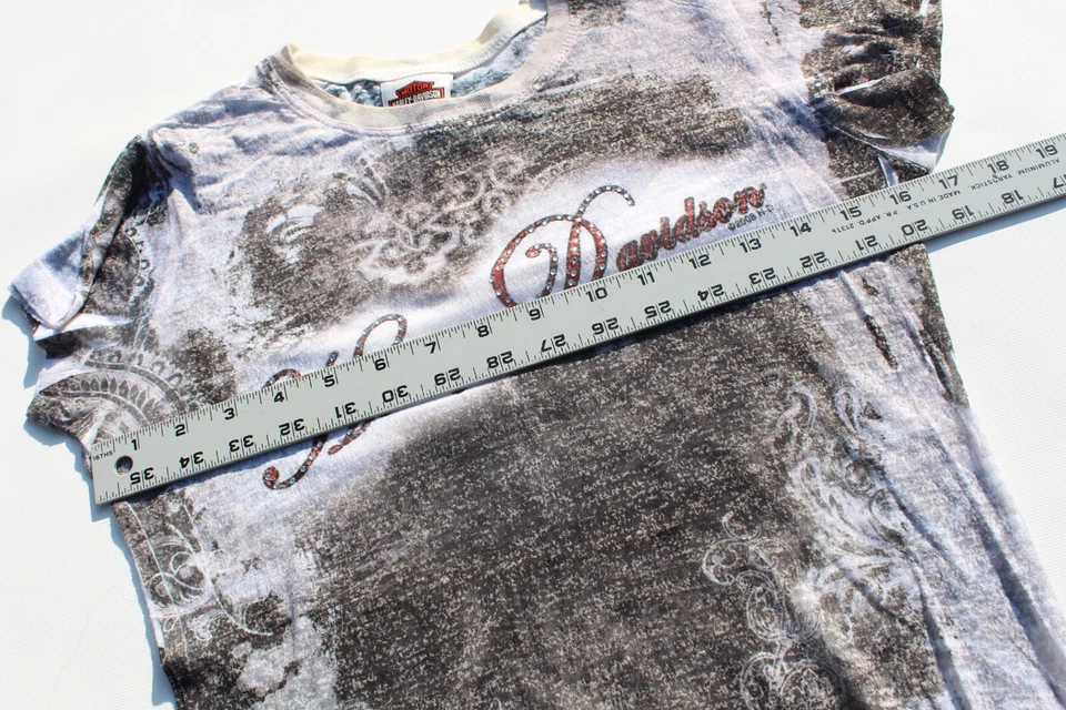 Camisa Top Harley Davidson Mujer Manga Corta Gris Negro Rojo Cachemira Todo S Foto 4 de 4