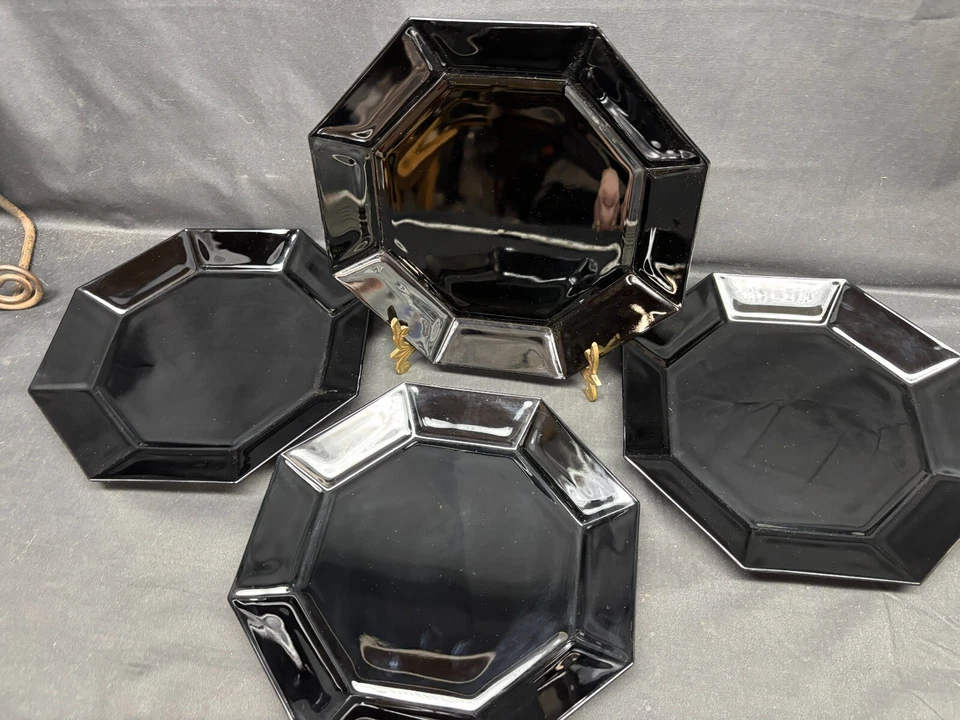 Набор из 4 ~ Arcoroc «OCTIME BLACK» Франция ~ обеденные тарелки ~ 9 3/4 - Изображение 3 из 4