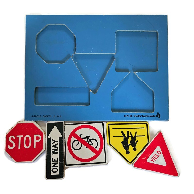 Vintage 1975 Judy Instructo Wooden Puzzle Driving Road Signs 5