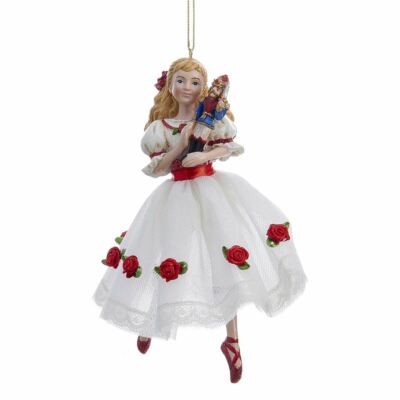 KURT ADLER CLARA w/WHITE DRESS & RED ROSES NUTCRACKER BALLET XMAS ORNAMENT C9252
