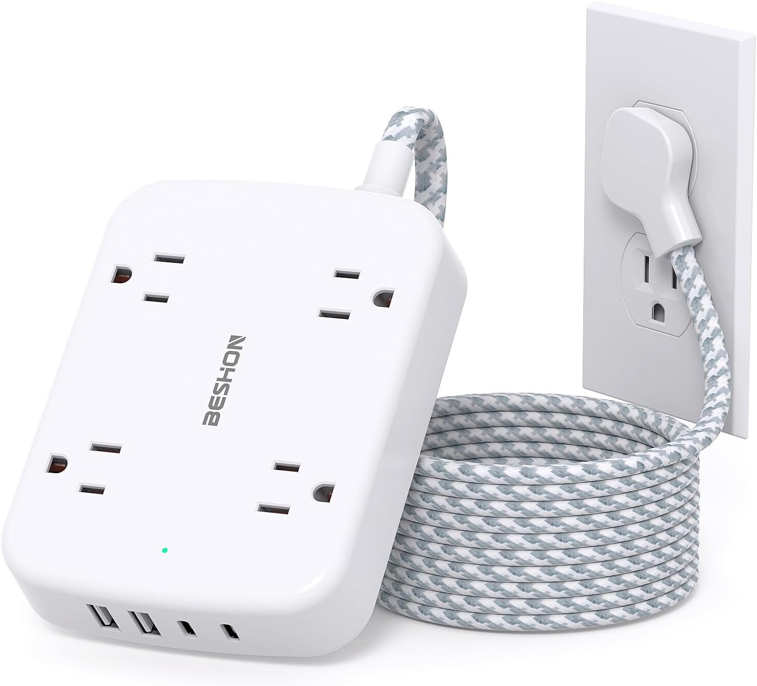 Surge Protector Power Strip with 2 USB C - 5 Ft Flat Extension Cord 5FT-image