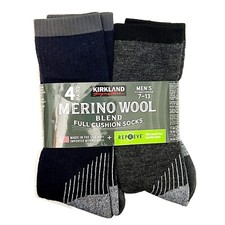 Kirkland Signature Men's Merino Wool blend sock, size 7-13, 4-pair USA Made