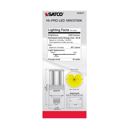 Satco S49670 18W LED HID 100-277V Corncob Bypass Medium E26 2700K Warm White - Picture 8 of 11