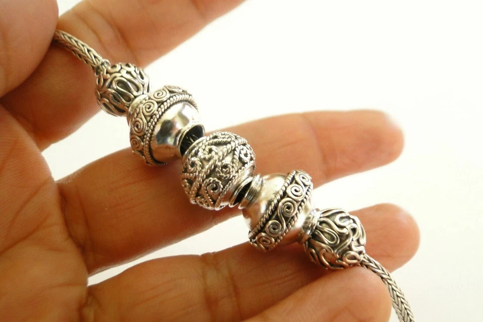 Ornate Balinese No Stone Tree of Life 925 Sterling Silver Beads Chain Bracelet - Image 3 of 4
