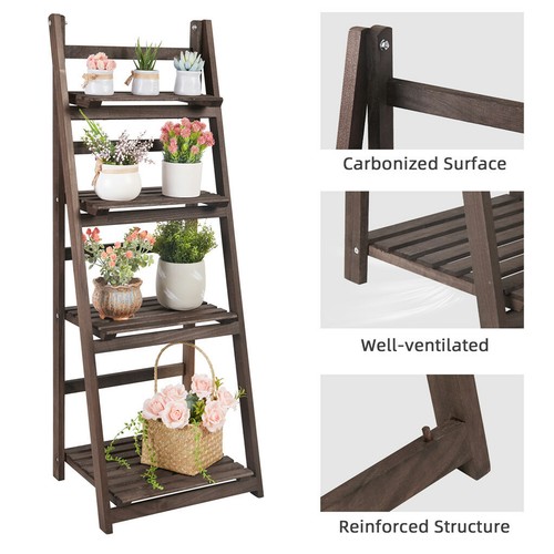 43" Tall Wooden Ladder Shelf Classic Plant Stand Bookcases Shelving Unit Rack - Picture 11 of 12
