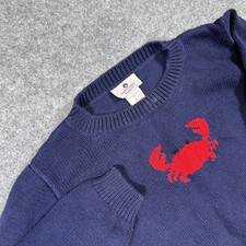 Nantucket Kids Sweater Youth 8 Navy Blue Red Crab Cotton Knit Pullover