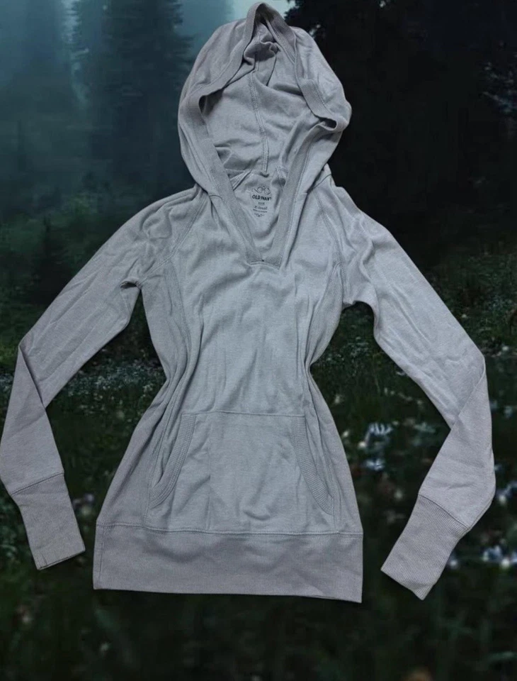Sudadera con Capucha Y2K De Colección Gris Henley Top Para Mujer’s XS Manga Larga Bellaswan Capas Años 2000 Foto 3 de 4