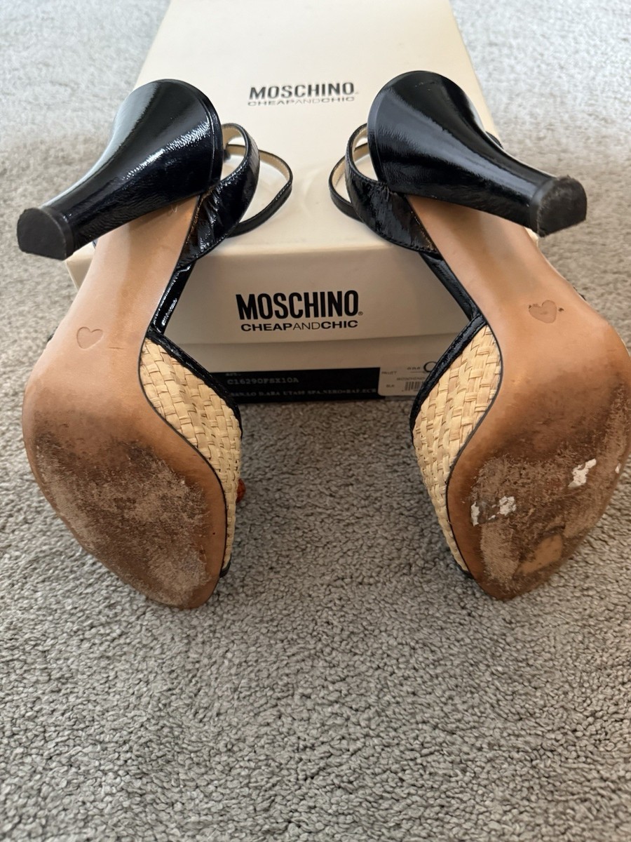 Moschino Cheap & Chic High Heel Fruit Sandal SZ 6 Straw Tan Heel