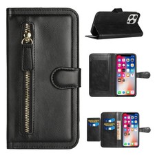 Wallet Card Holder Zipper Case Cover Black For Motorola G POWER 5G 2023 XT2311