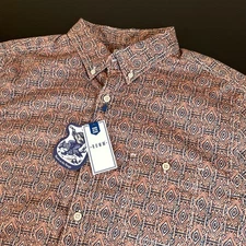 ROWM Aztec Print Shirt Short Sleeve Button Up Casual Red Blue Mens Large NWT