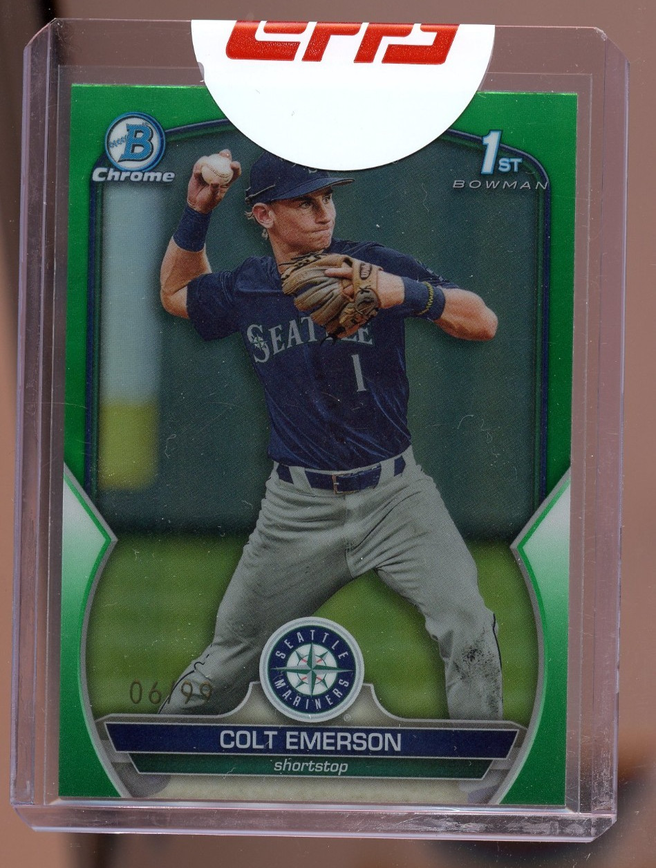 2023 Bowman Draft Colt Emerson Chrome Green Refractor 1st #/99 Mariners