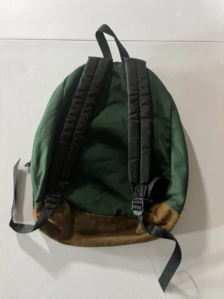 VTG Jansport HUNTER GREEN Backpack Made In USA 90s Rare Day Bag LEATHER CAMPER - Image 2 of 3