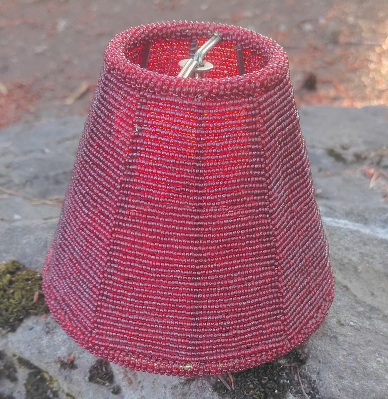 Red Beaded Clip-On Empire Lamp Shade Metal Frame for E12 Bulb