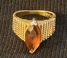 18KT Gold Plated Smoky Quartz Marquise Cut Solitaire Ring