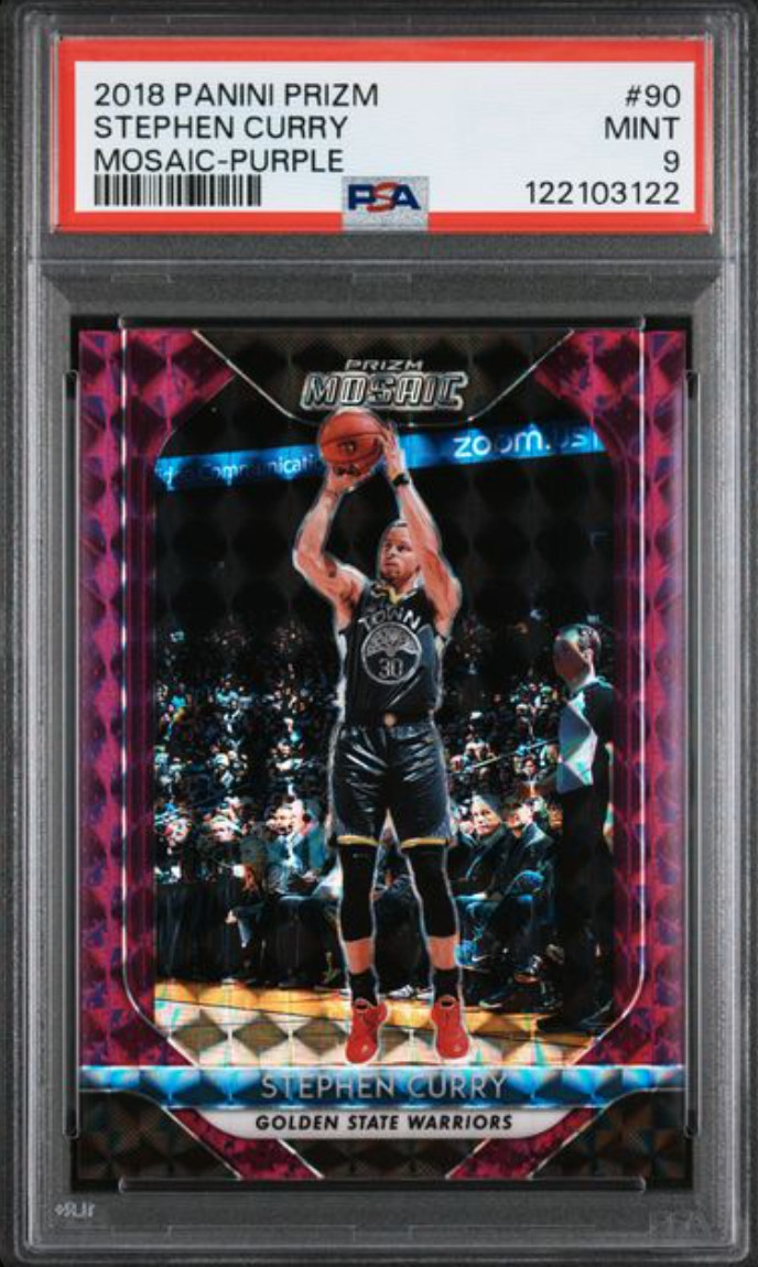 2018 PANINI PRIZM MOSAIC PURPLE #90 STEPHEN CURRY /49 PSA 9 Pop 7