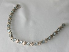 JUGENDSTIL Silber ARMBAND 16 x ovaler AQUAMARIN SUPER HANDARBEIT SELTEN