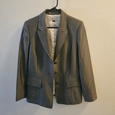 Tahari Arthur S. Levine Blazer Jacket Womens 10 Gray Three Button Closure Lined