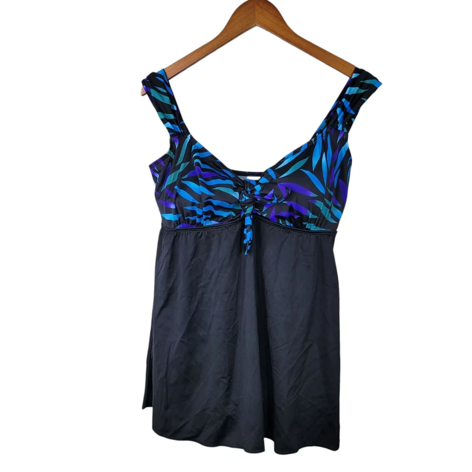 Vintage 90s Swim Suit Dress Plus Size 18W 18 Teal Blue Black Wirefree Bra - Image 2 of 4