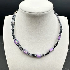 Vintage Panama Jack Purple Lilac Iridescent Hematite Rubber Cube Gold-Tone