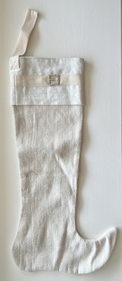 VTG Linen Fabric CHRISTMAS STOCKING Hand Made Cottagecore Castlecore Rhinestone