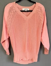 Vintage Saks Fifth Avenue Sweater Women M Pink 100% Linen V Neck Long Sleeve