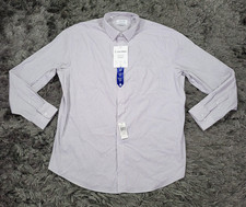 Calvin Klein Shirt Mens 16.5 34/35 L Purple Check Tech Active Stretch Dress NWT