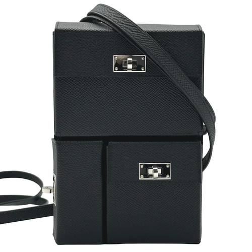 HERMES Kelly Multi Pocket Two Go Black Epsom Leather Shoulder Bag #OKB623