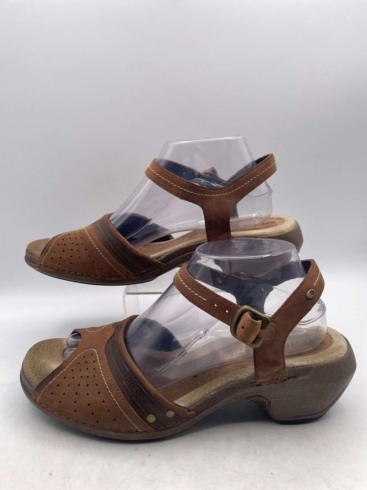 Merrell Luxe sandalo cornamusa donna taglia 9 marrone punta aperta pelle