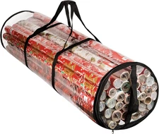 Clear Wrapping Paper Storage Bag - Transparent Design, Dual Zipper and Two Handl