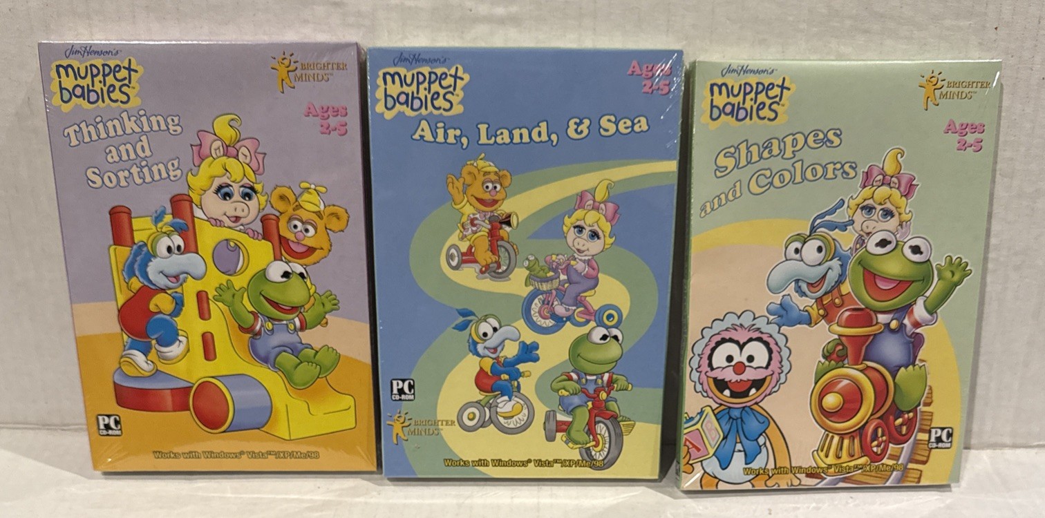 Muppet Babies PC CD-ROM Lot 3x New Sealed Thinking Sorting, Air Land & Shapes