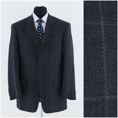 Windowpane Blazer 42R UK Size BENVENUTO Check Wool Sport Coat Dark Grey Jacket