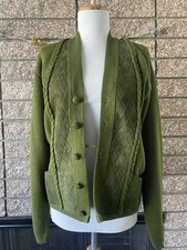 Vintage 60s Green Suede  Acrylic Cardigan 1960s Sweater mens S womens M