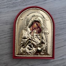 Orthodox Byzantine Icon Theotokos Virgin Mary and Child Christ Jesus Gold Tone