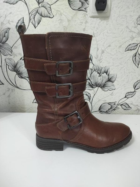Women Clarks Boots Brown Leather 39 #7AKH