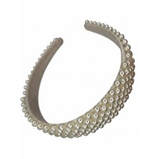 Pearl-Embellished Cream Headband