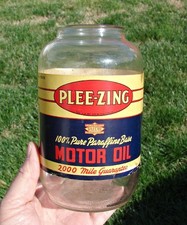 Vintage rare Plee - Zing Motor Oil glass jar bottle no oil can by Radbill Oil Co